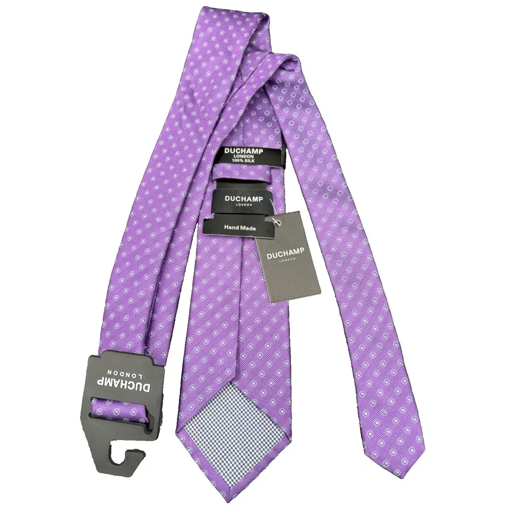 Duchamp London Men Purple Geometric 100% Silk Tie Hand Made England NWT